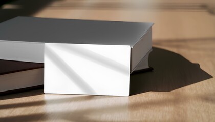 Business Cards Stack Mockup for Branding and Logo with Window Soft cast Light Shadow, Leaning against a Book, Single Business card for Design Template