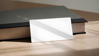 Business Cards Stack Mockup for Branding and Logo with Window Soft cast Light Shadow, Leaning against a Book, Single Business card for Design Template
