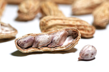 Boiled peanuts isolated on white background.