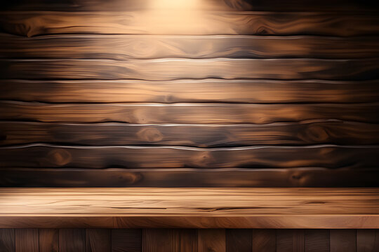 wooden table with blurred wooden wall background