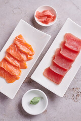 tuna and salmon sushi