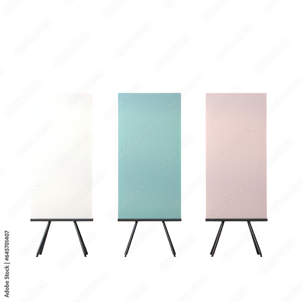 Poster three blank standee or rollup banner display mockups for presentation or exhibition products vertica