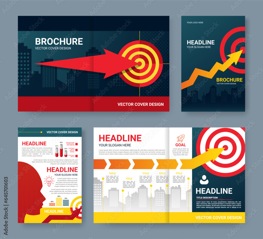 Poster business brochure. arrow to goal. project road flyer. roadmap to target. idea for booklet cover. hea