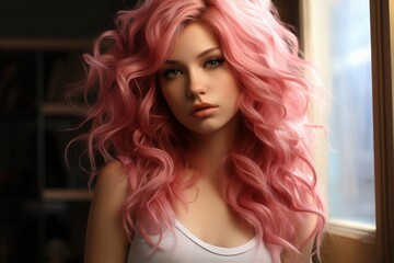 Beauty Fashion women with pink  hair