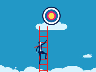 Opportunities and goals. Businessman climbing a ladder looking for a goal vector
