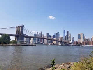 brooklyn bridge and skyline of Manhattan