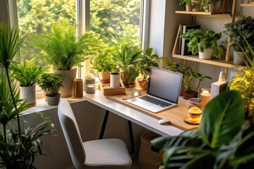 workplace near window with plants 