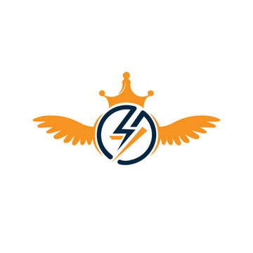 Lightning bolt with wings logo concept.