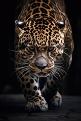 Obraz premium Jaguar Walking down, penetrating eyes, frontal shot, tattoo design, better light