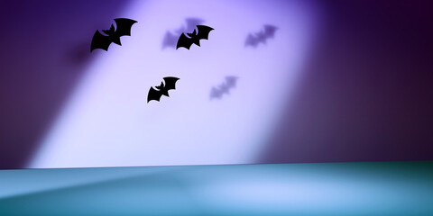 Halloween black bats with shadow - 3D render