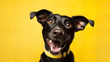 portrait of a dog isolated on yellow background for commercial
