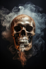 Human skull with smoke