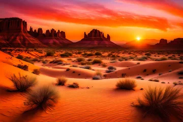 Keuken foto achterwand sunset in the desert ,Vibrant sunset at the desert scene with a hill and colorful land © Mehram