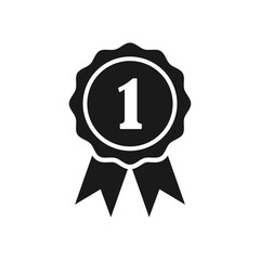 Achievement badge silhouette icon. Award medal with ribbons.