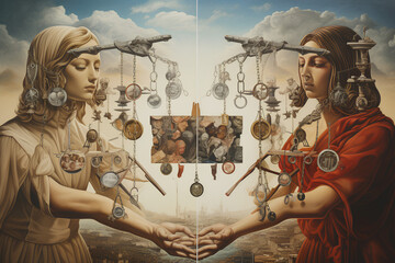Witness the coexistence and clash of contrasting belief systems within a single, visually compelling piece. Immerse yourself in the rich symbolism that underscores the ever-evolving nature of human