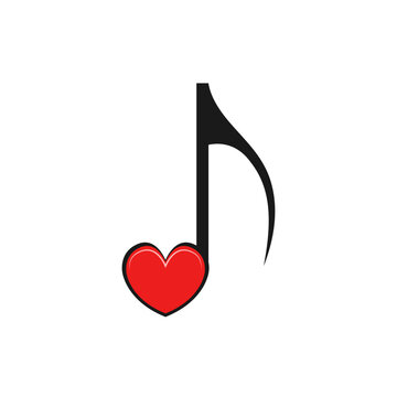 Note with heart flat illustration. The concept of favorite or romantic music.
