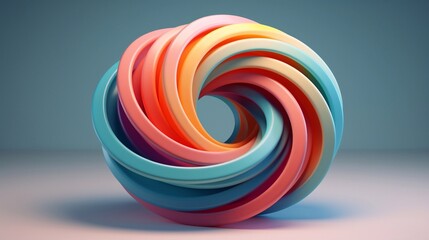 Abstract colorful 3d shape, multi-colored thick plastic threads, wires rolled into a ball. Pastel abstract 3d skein, ball