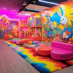 interior of a room with toys