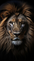 Fototapeta premium A Big Fierce Male Lion Face Close-Up Selective Focus