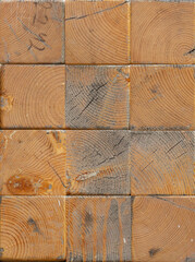 Texture of square wooden sections, ends of logs