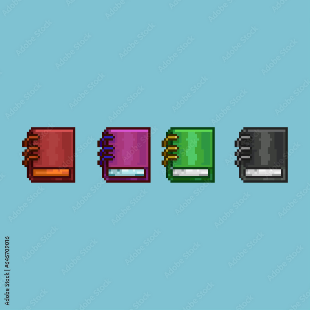 Fototapete pixel art sets of books with variation color items asset. pixel books on pixelated style.8bits perfe
