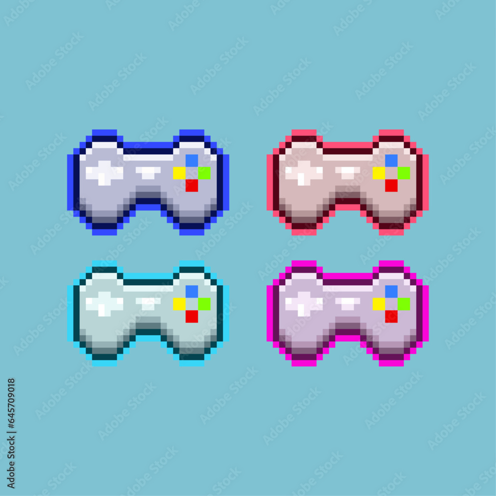 Fototapete pixel art sets of gamepad controller with variation color items asset. blue,red,green,purple gamepad