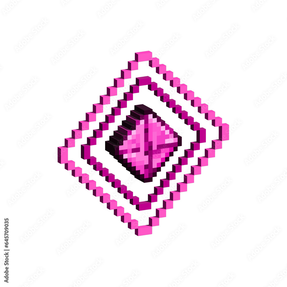 Poster isometric pixel art 3d of energy crystal with shield on it for items asset. crystal on pixelated sty