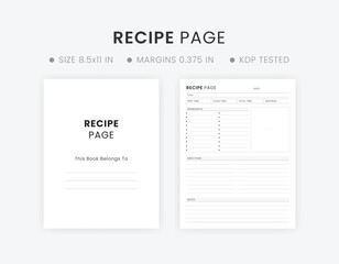Recipe page template printable