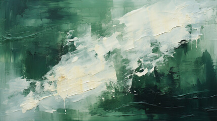 Dark Green and White Brushstrokes in a White Canvas