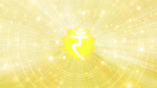 Solar Plexus Chakra on Ethereal Light Rays Background Meditation Breathwork Animation, Inhale Exhale Visualization, Video