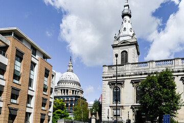 London, UK, 15 August 2023: St Nicholas Cole Abbey, Queen Victoria Street, St Paul’s Cathedralin...