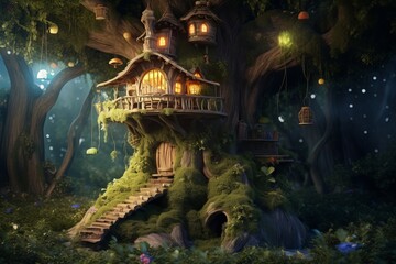 Free Beautiful green garden cartoon background illustration Generative AI