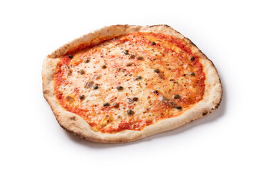 Classica pizza condita con capperi e acciughe, cibo italiano 