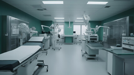 Modern medical office interior operating room with computer and examination table