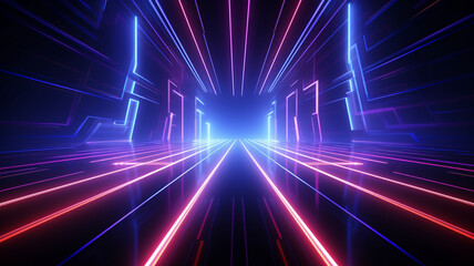 Fototapeta na wymiar 3d render abstract futuristic neon background with glowing ascending lines