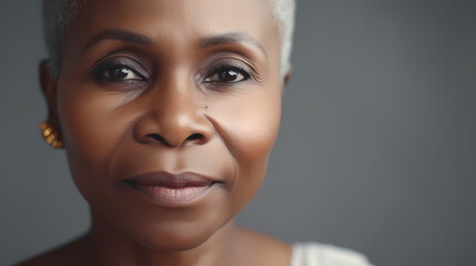 Portrait Senior african american woman background studio, concept people remission after disease cancer chemotherapy