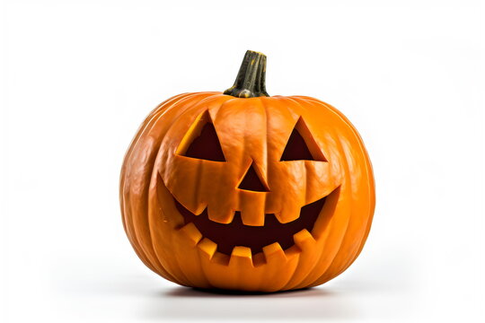 carved halloween pumpkin with smiling face isolated on white background