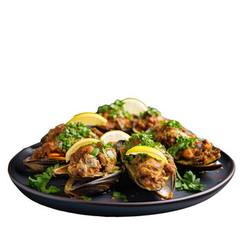 Turkish mussels stuffed with lemon for street food transparent background