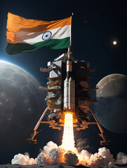 Chandrayaan 3 soft landing on the moon with Indian flag