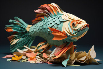 Fototapeta premium Colored tropical paper fish in origami style