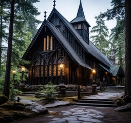 Piękny mały kościół w lesie. 