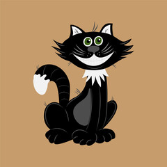 Cute black cat illustration in flat style. Stock vector design