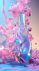 Huge Glossy Flask made of Glass over an Abstract Background