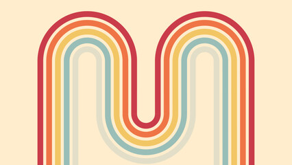 Vintage abstract background of 1970s hippie retro style in rainbow groovy wavy simple line design. 70s classic illustration suitable for poster, banner, textile, cloth, decorative wall art.