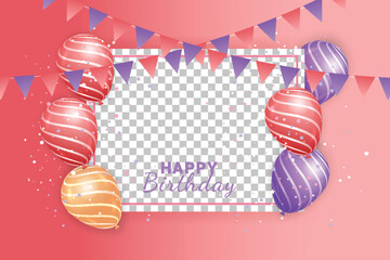 Obraz premium Birthday frame design. Happy birthday typography in with air balloon elements for party card invitation background 