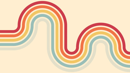 Vintage abstract background of 1970s hippie retro style in rainbow groovy wavy simple line design. 70s classic illustration suitable for poster, banner, textile, cloth, decorative wall art.