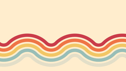 Vintage abstract background of 1970s hippie retro style in rainbow groovy wavy simple line design. 70s classic illustration suitable for poster, banner, textile, cloth, decorative wall art.