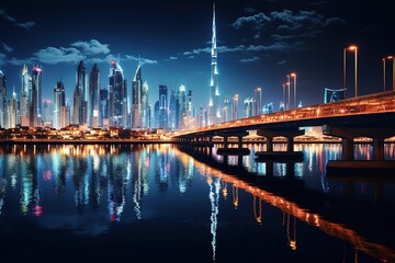 Fototapeta na wymiar A panoramic view of the Dubai city skyline at night -