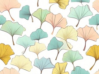 Hand drawn water color ginkgo leaf all over seamless repeat pattern in pastel colors.