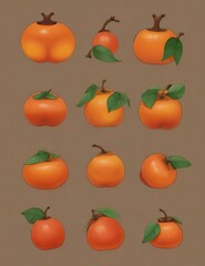Illustration of an orange persimmon on a brown background